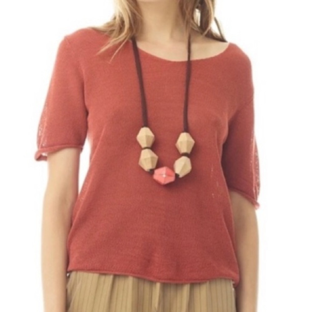 MAAC Maac rust orange knit short sleeve sweater pop over top shirt